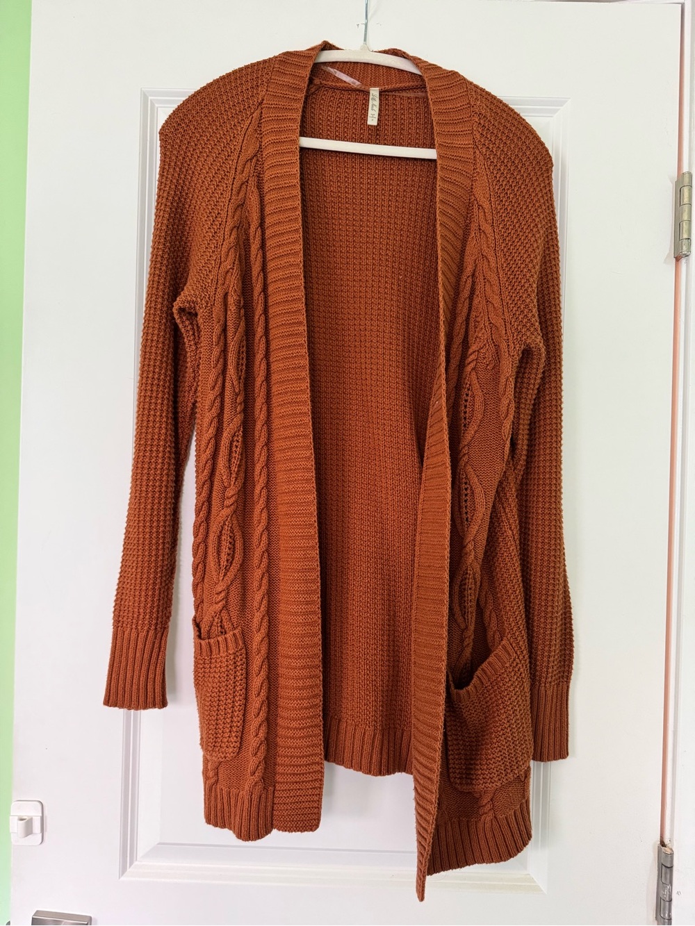 Open-Front Cable Knit Cardigan Sweater - Rust